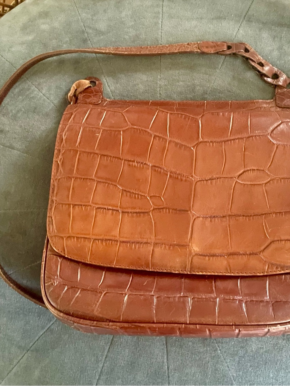 Valerie Stevens Croc-Embossed Tan Shoulder Bag